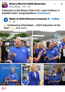 Congratulations Chad Baker - Make A Wish Volunteer of the Year